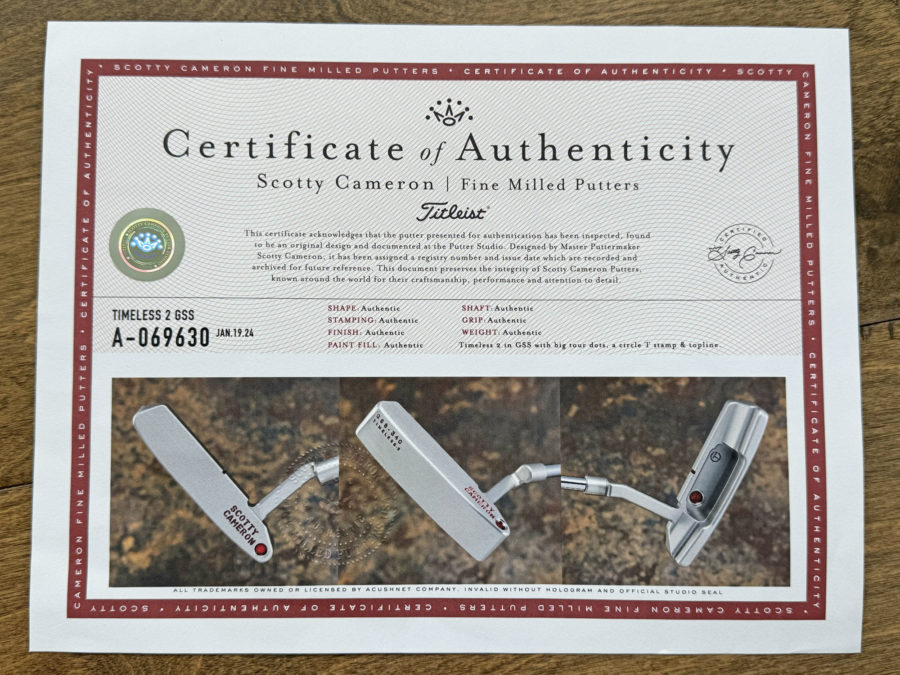 scotty cameron certificate of authenticity coa paperwork