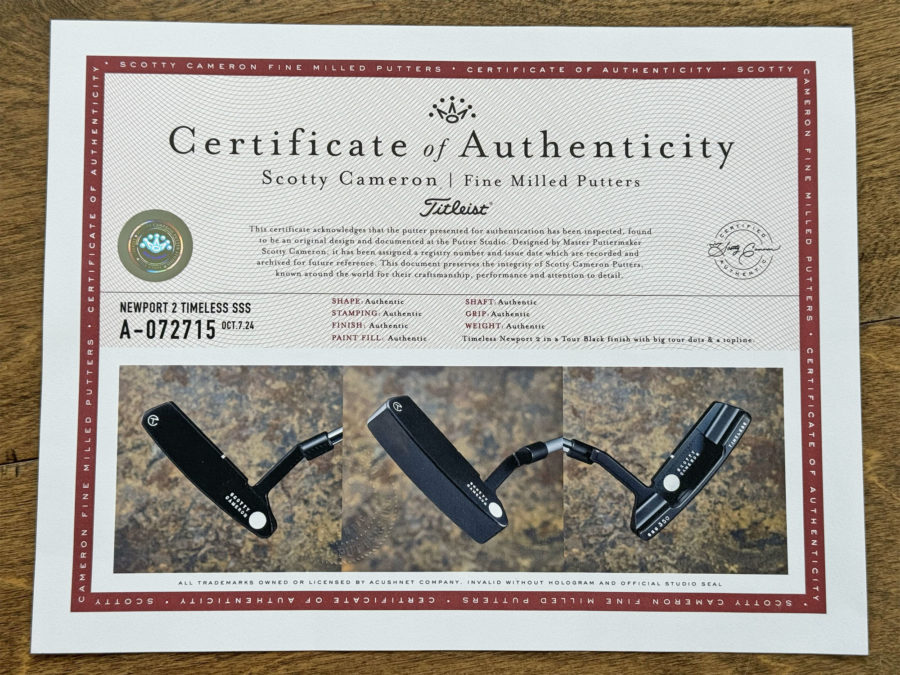 scotty cameron certificate of authenticity coa paperwork