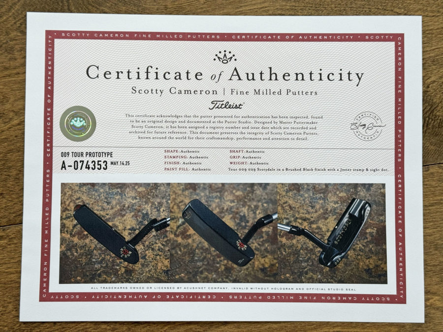 scotty cameron certificate of authenticity coa paperwork
