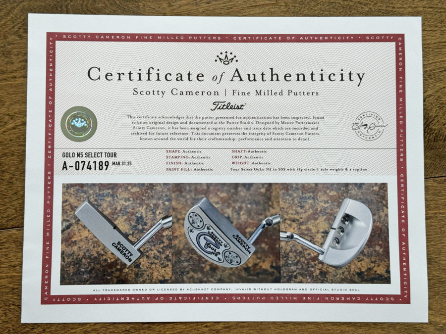 scotty cameron certificate of authenticity coa paperwork