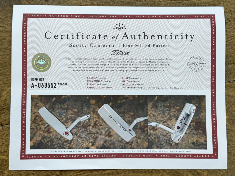 scotty cameron certificate of authenticity coa paperwork for circle t putter