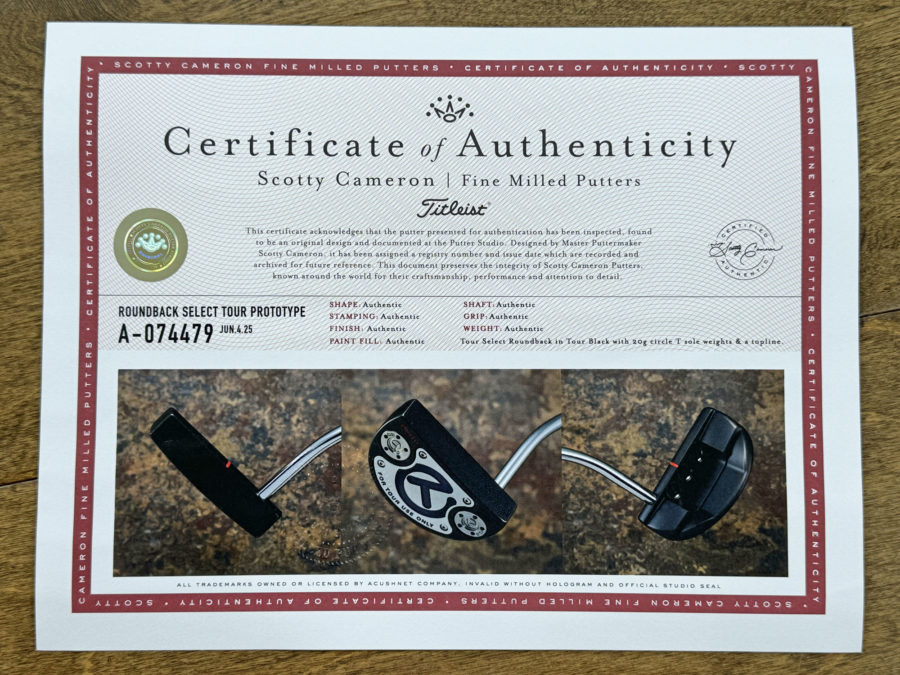 scotty cameron certificate of authenticity coa paperwork for circle t putter
