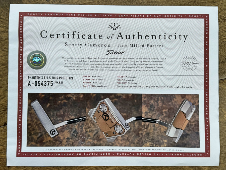 scotty cameron certificate of authenticity coa paperwork