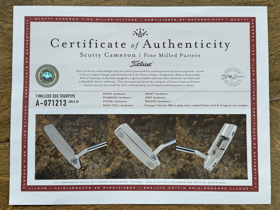 scotty cameron certificate of authenticity coa paperwork