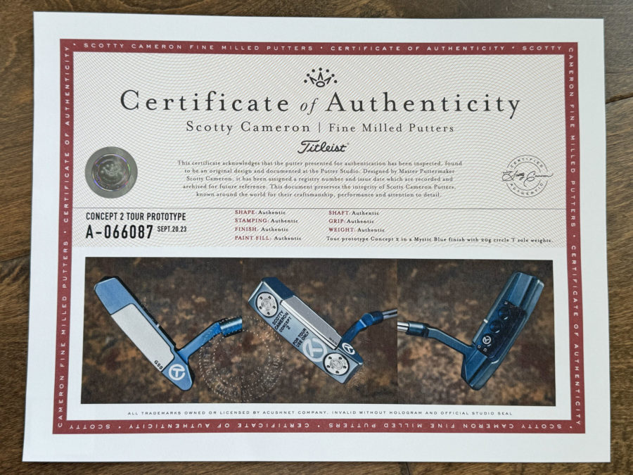 scotty cameron certificate of authenticity coa paperwork