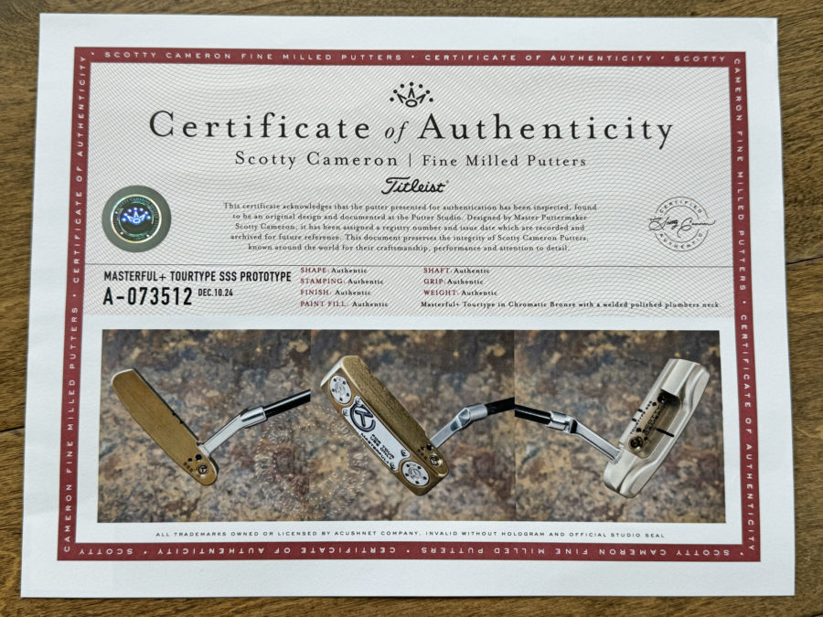 scotty cameron certificate of authenticity coa paperwork
