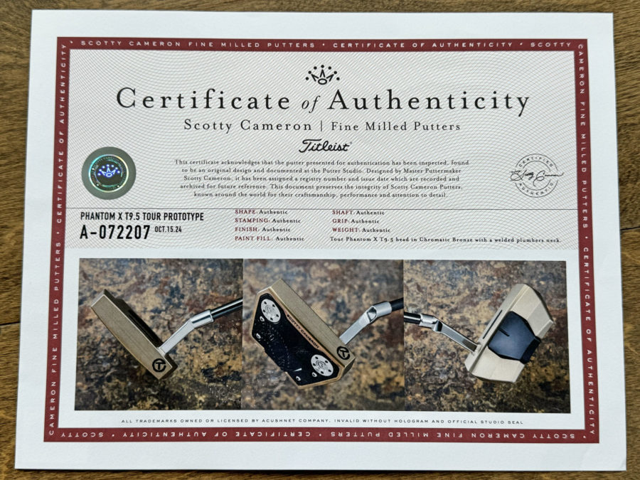 scotty cameron certificate of authenticity coa paperwork