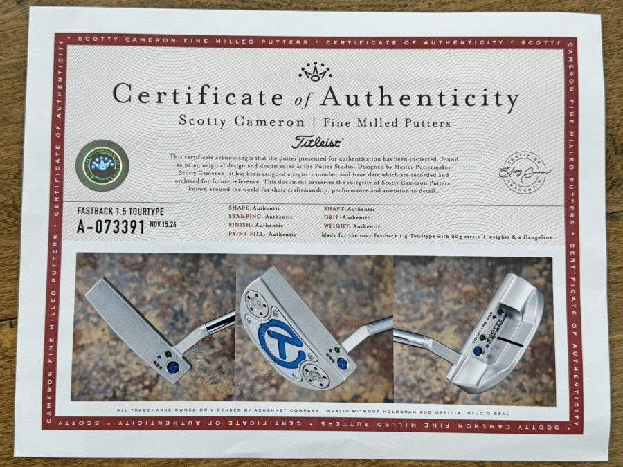 scotty cameron certificate of authenticity coa paperwork