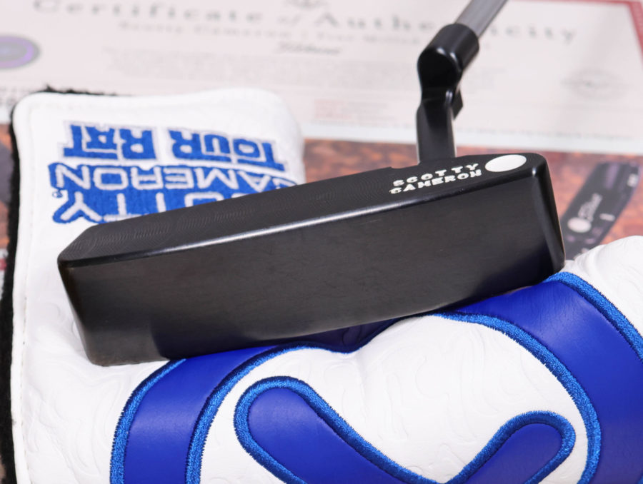 scotty cameron tour only brushed black carbon timeless t2 circle t 350g putter with dual top lines and singled milled cherry bombs golf club