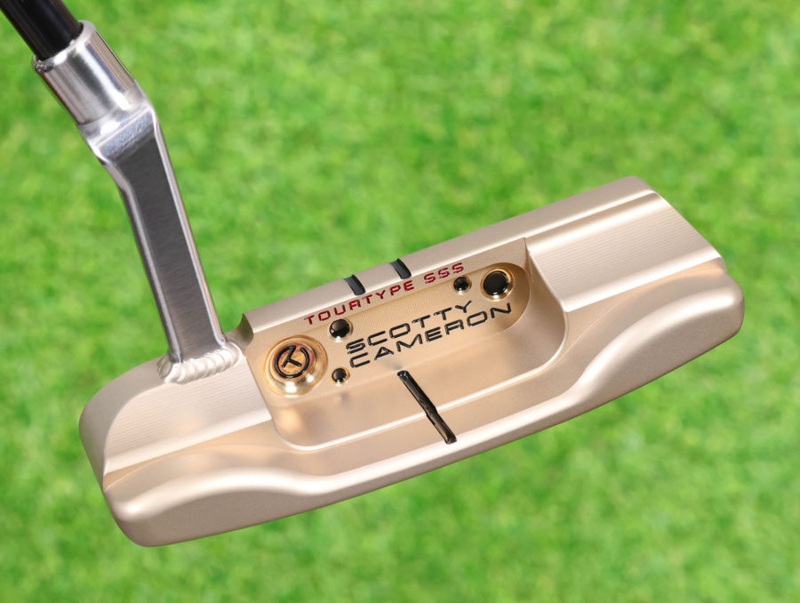 scotty cameron tour only chromatic bronze and sss two tone masterful plus tourtype circle t 360g putter with black circle t shaft and dual top lines golf club