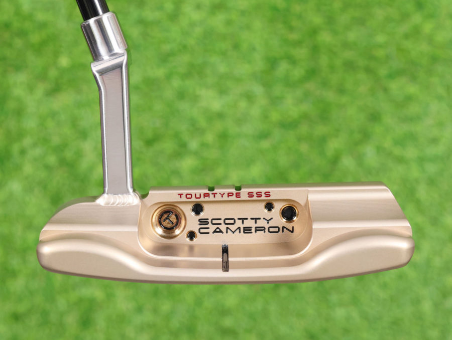 scotty cameron tour only chromatic bronze and sss two tone masterful plus tourtype circle t 360g putter with black circle t shaft and dual top lines golf club