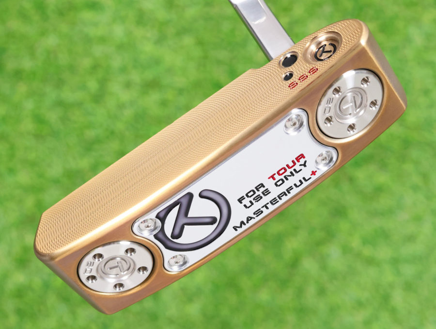 scotty cameron tour only chromatic bronze and sss two tone masterful plus tourtype circle t 360g putter with black circle t shaft and dual top lines golf club