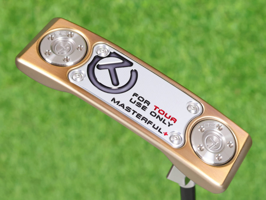 scotty cameron tour only chromatic bronze and sss two tone masterful plus tourtype circle t 360g putter with black circle t shaft and dual top lines golf club