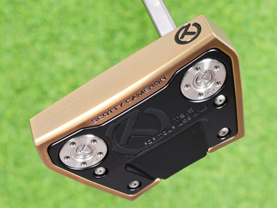 scotty cameron tour only two tone chromatic bronze and sss phantom x t9 circle t 360g putter with welded sss polished plumber neck and black circle t shaft with vertical top line golf club