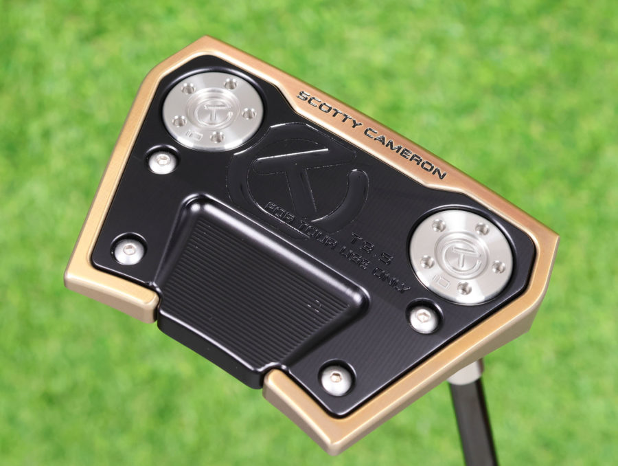 scotty cameron tour only two tone chromatic bronze and sss phantom x t9 circle t 360g putter with welded sss polished plumber neck and black circle t shaft with vertical top line golf club