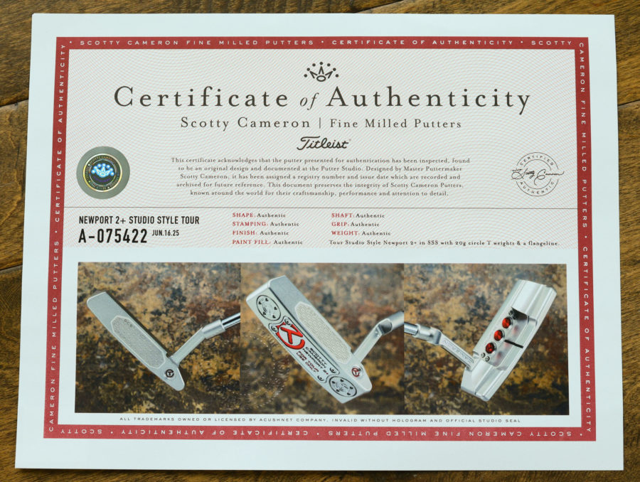 scotty cameron certificate of authenticity coa paperwork