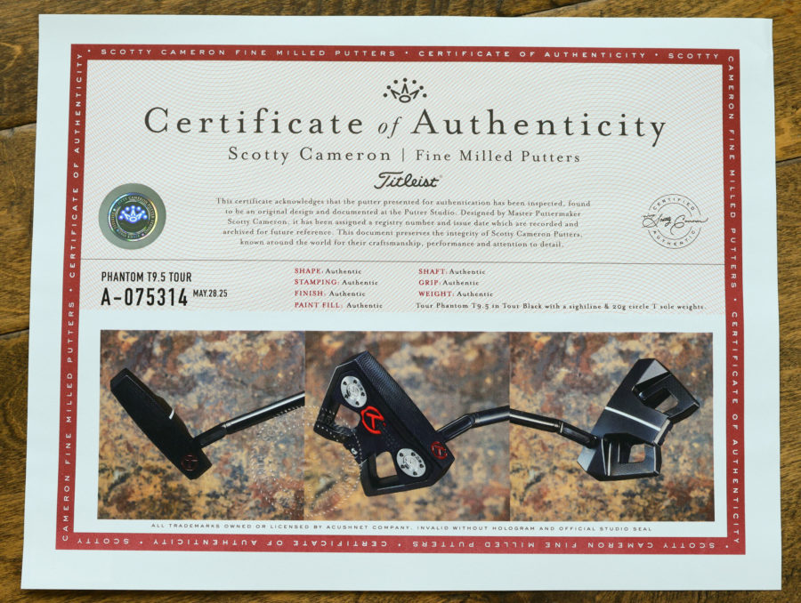 scotty cameron certificate of authenticity coa paperwork