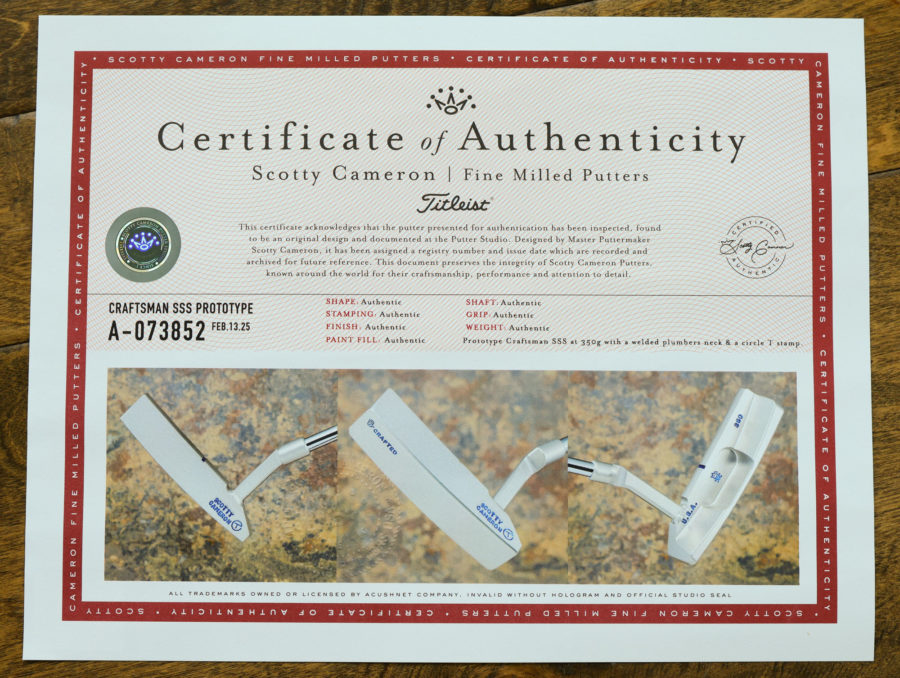 scotty cameron certificate of authenticity coa paperwork
