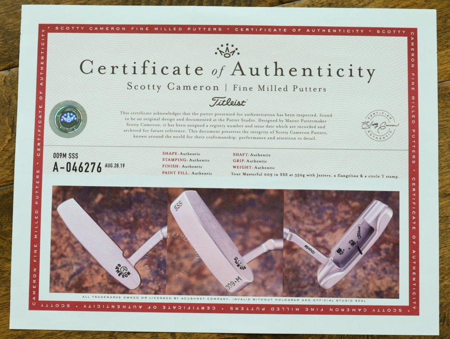 scotty cameron certificate of authenticity coa paperwork