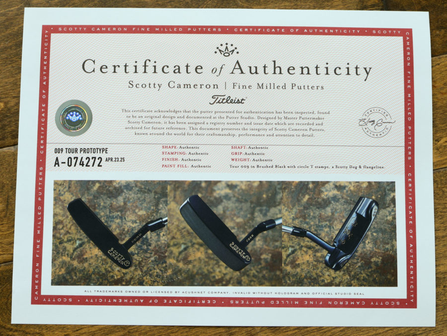 scotty cameron certificate of authenticity coa paperwork