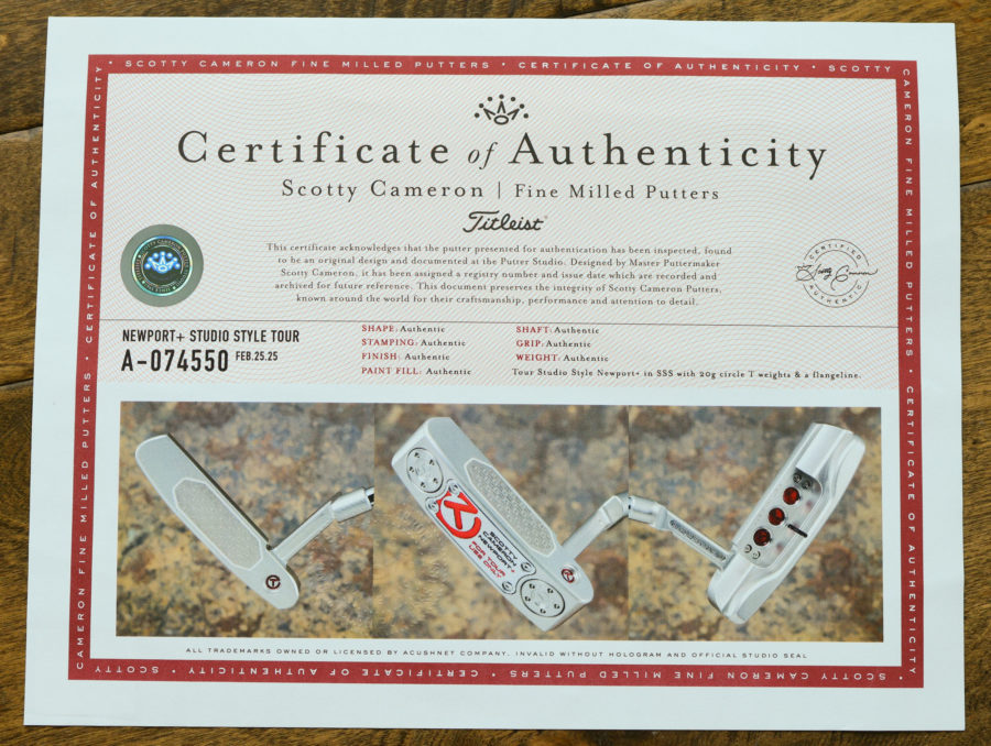 scotty cameron certificate of authenticity coa paperwork