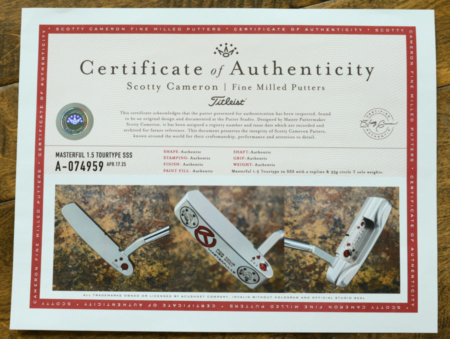 scotty cameron certificate of authenticity coa paperwork