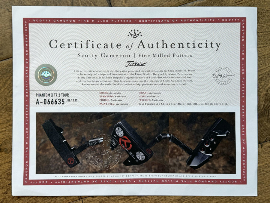 scotty cameron certificate of authenticity coa paperwork