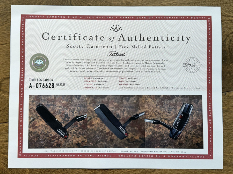 scotty cameron certificate of authenticity coa paperwork