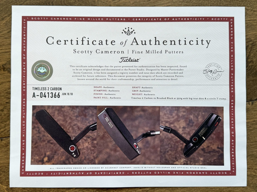 scotty cameron certificate of authenticity coa paperwork