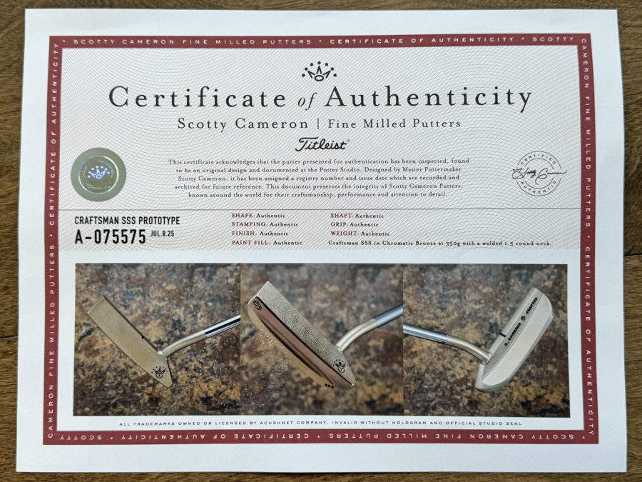 scotty cameron certificate of authenticity coa paperwork