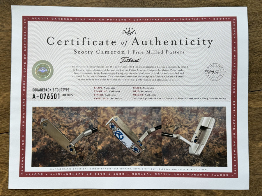 scotty cameron certificate of authenticity coa paperwork
