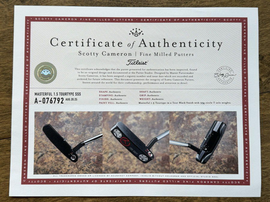 scotty cameron certificate of authenticity coa paperwork