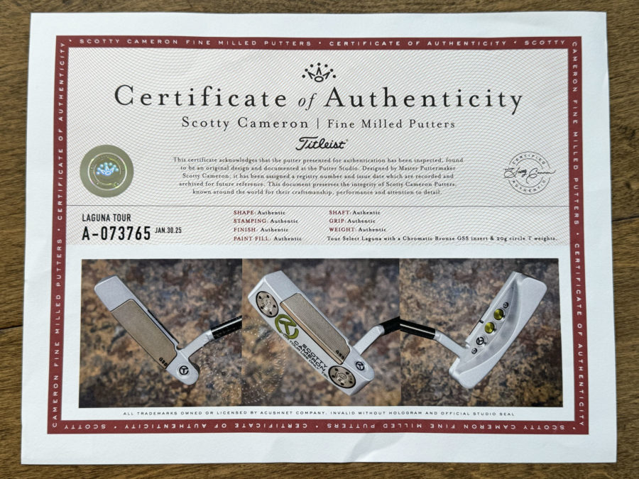 scotty cameron certificate of authenticity coa paperwork