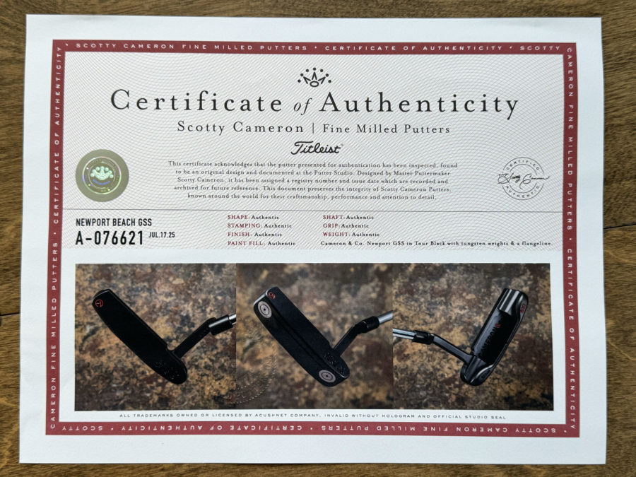 scotty cameron certificate of authenticity coa paperwork