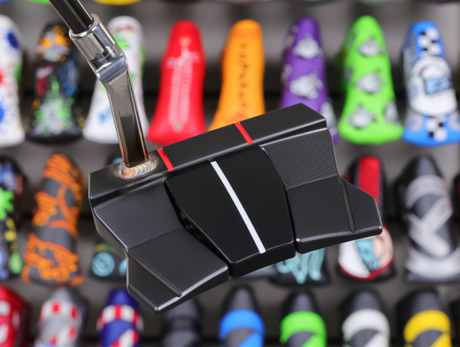 scotty cameron tour only two tone black and sss phantom x t1.5 circle t 360g putter with welded plumber neck and black shaft and dual red top lines golf club