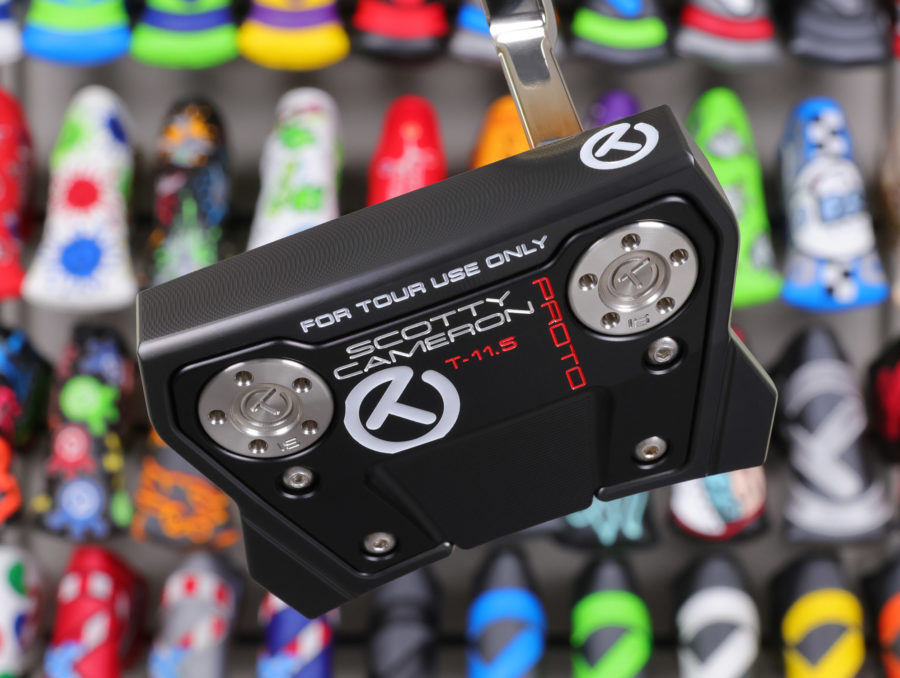 scotty cameron tour only two tone black and sss phantom x t1.5 circle t 360g putter with welded plumber neck and black shaft and dual red top lines golf club