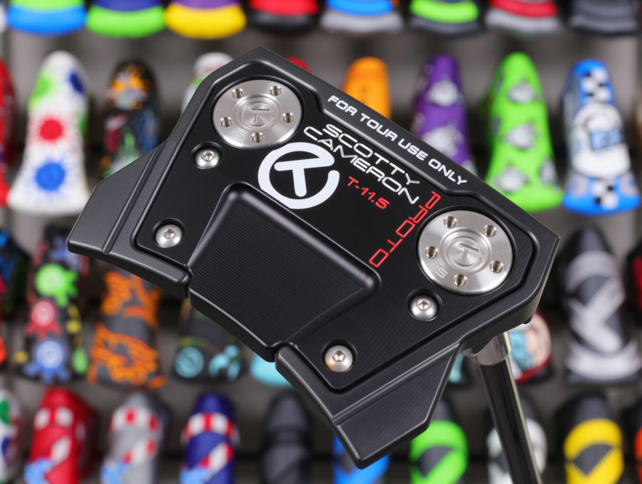 scotty cameron tour only two tone black and sss phantom x t1.5 circle t 360g putter with welded plumber neck and black shaft and dual red top lines golf club