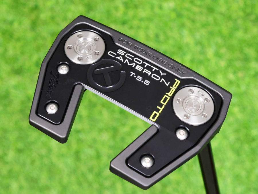 scotty cameron tour only two tone black and silver sss phantom x t5.5 circle t 360g putter with black shaft and welded flojet neck golf club