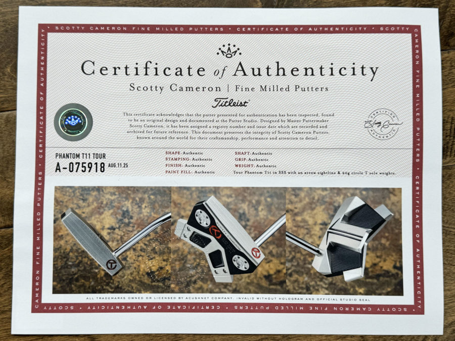 scotty cameron certificate of authenticity coa paperwork
