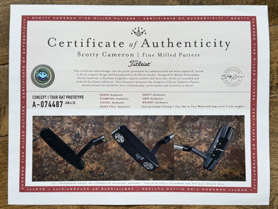 scotty cameron certificate of authenticity coa paperwork