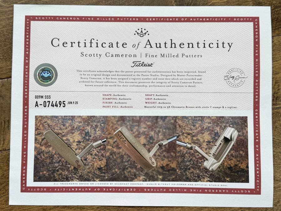 scotty cameron certificate of authenticity coa paperwork