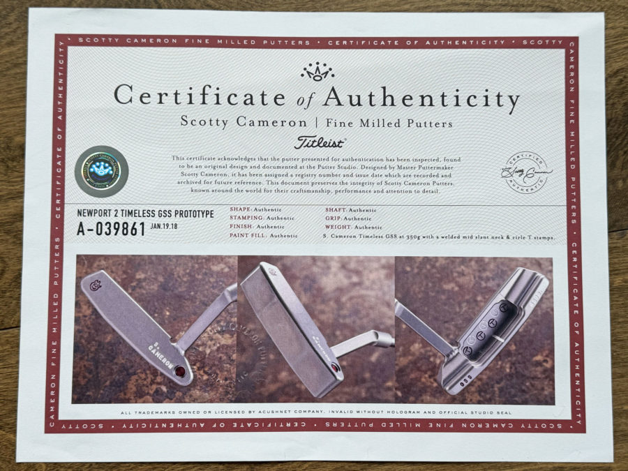 scotty cameron certificate of authenticity coa paperwork