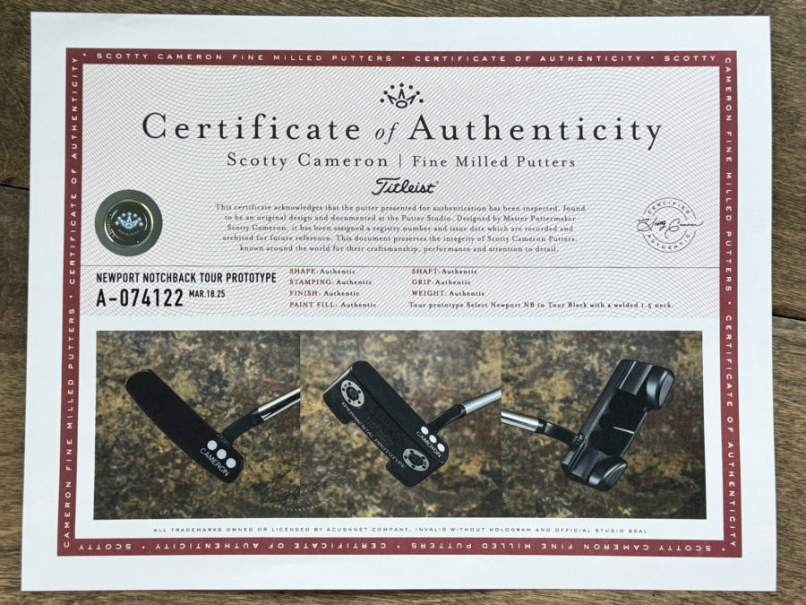 scotty cameron certificate of authenticity coa paperwork
