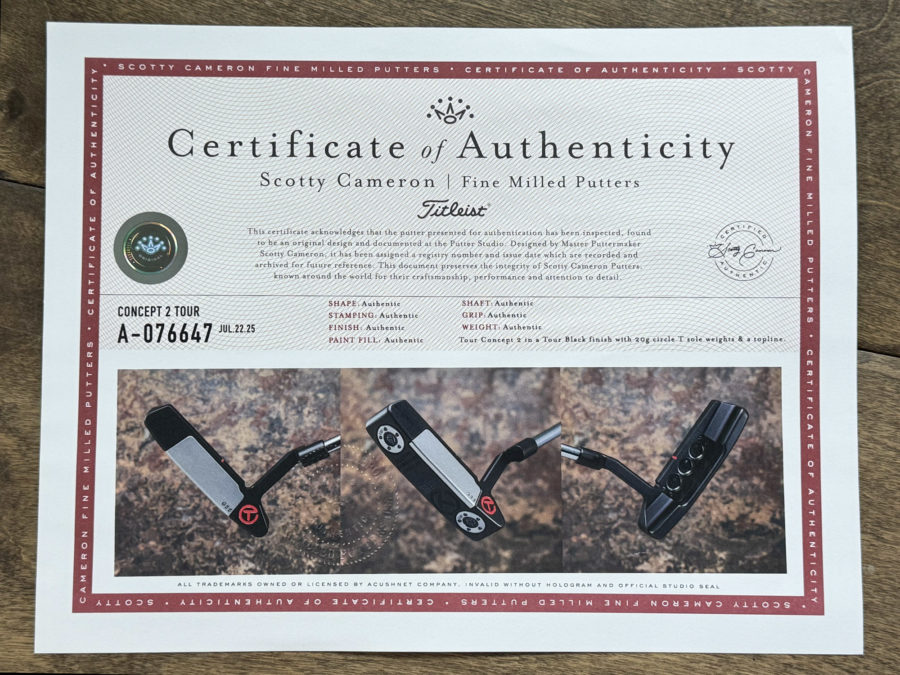 scotty cameron certificate of authenticity coa paperwork