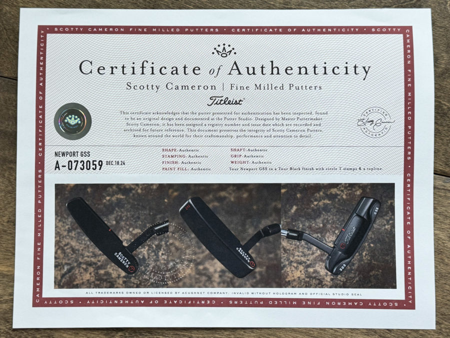 scotty cameron certificate of authenticity coa paperwork