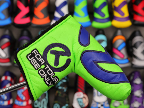 scotty cameron tour only lime green and navy blue tour bulldog industrial circle t blade putter headcover