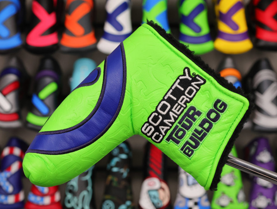 scotty cameron tour only lime green and navy blue tour bulldog industrial circle t blade putter headcover