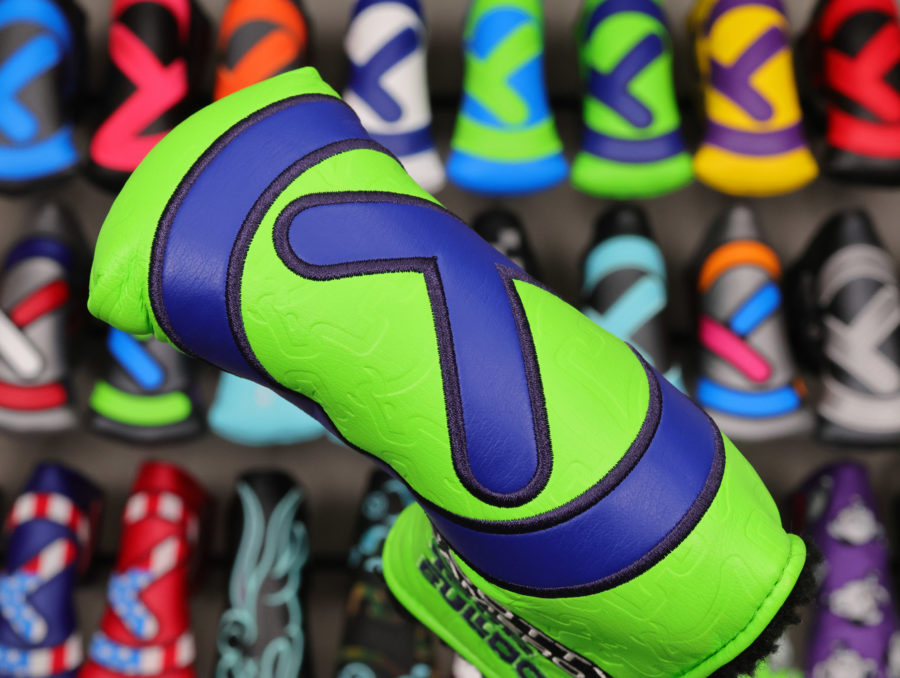 scotty cameron tour only lime green and navy blue tour bulldog industrial circle t blade putter headcover