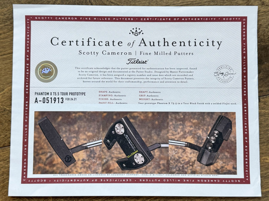 scotty cameron certificate of authenticity coa paperwork