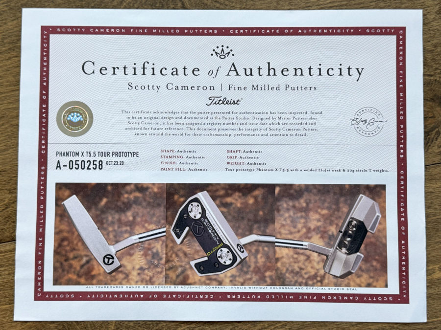 scotty cameron certificate of authenticity coa paperwork